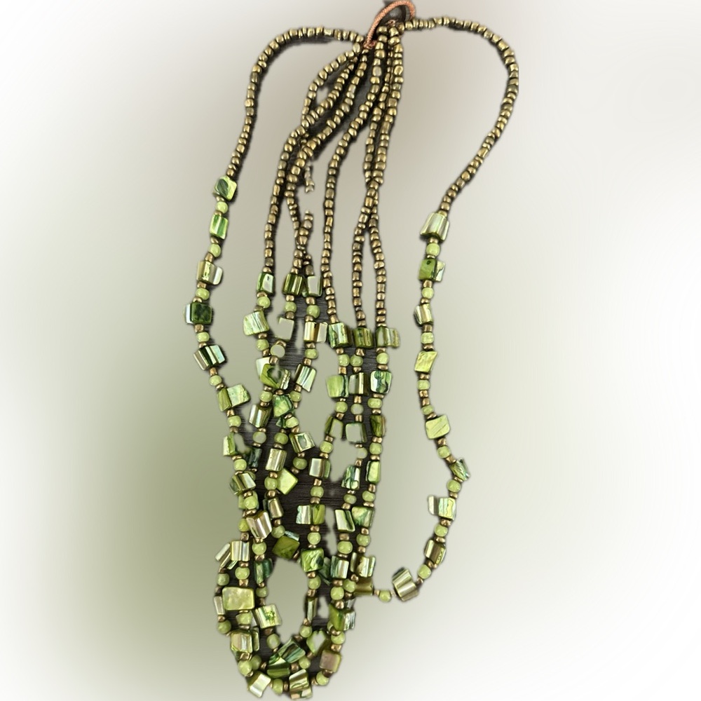 Vintage Green Beaded Necklace Earthy Accents